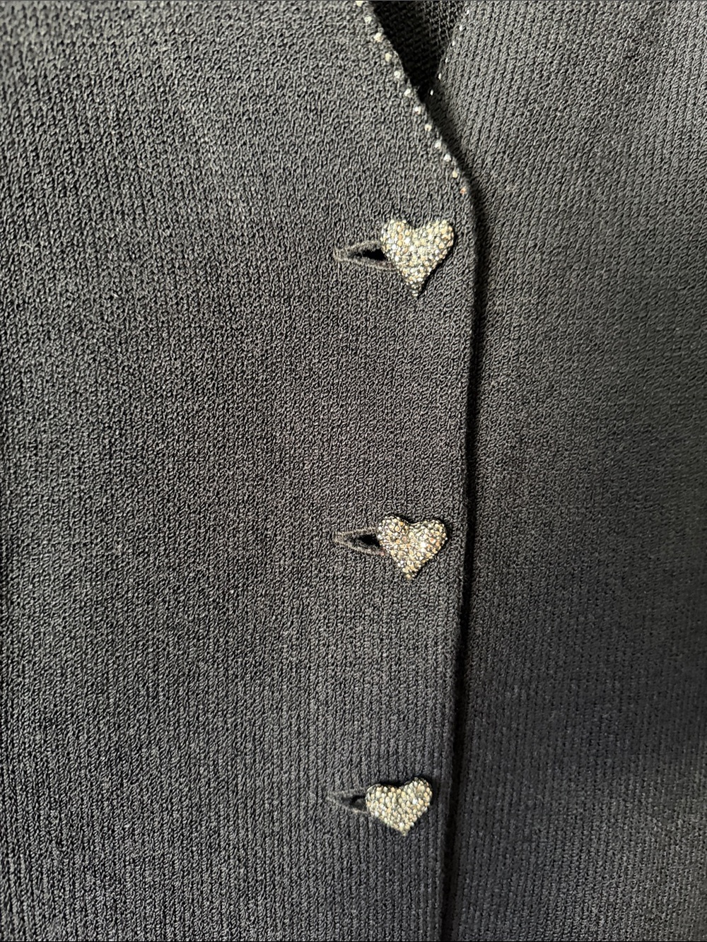 ST. JOHN Evening Santana Knit Blazer Size 12 Black Crystal Buttons Hearts - Picture 5 of 8